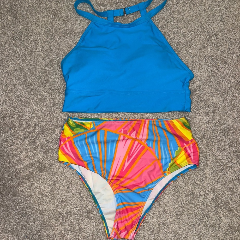 Vibrant Blue and Multicolor Bikini Set